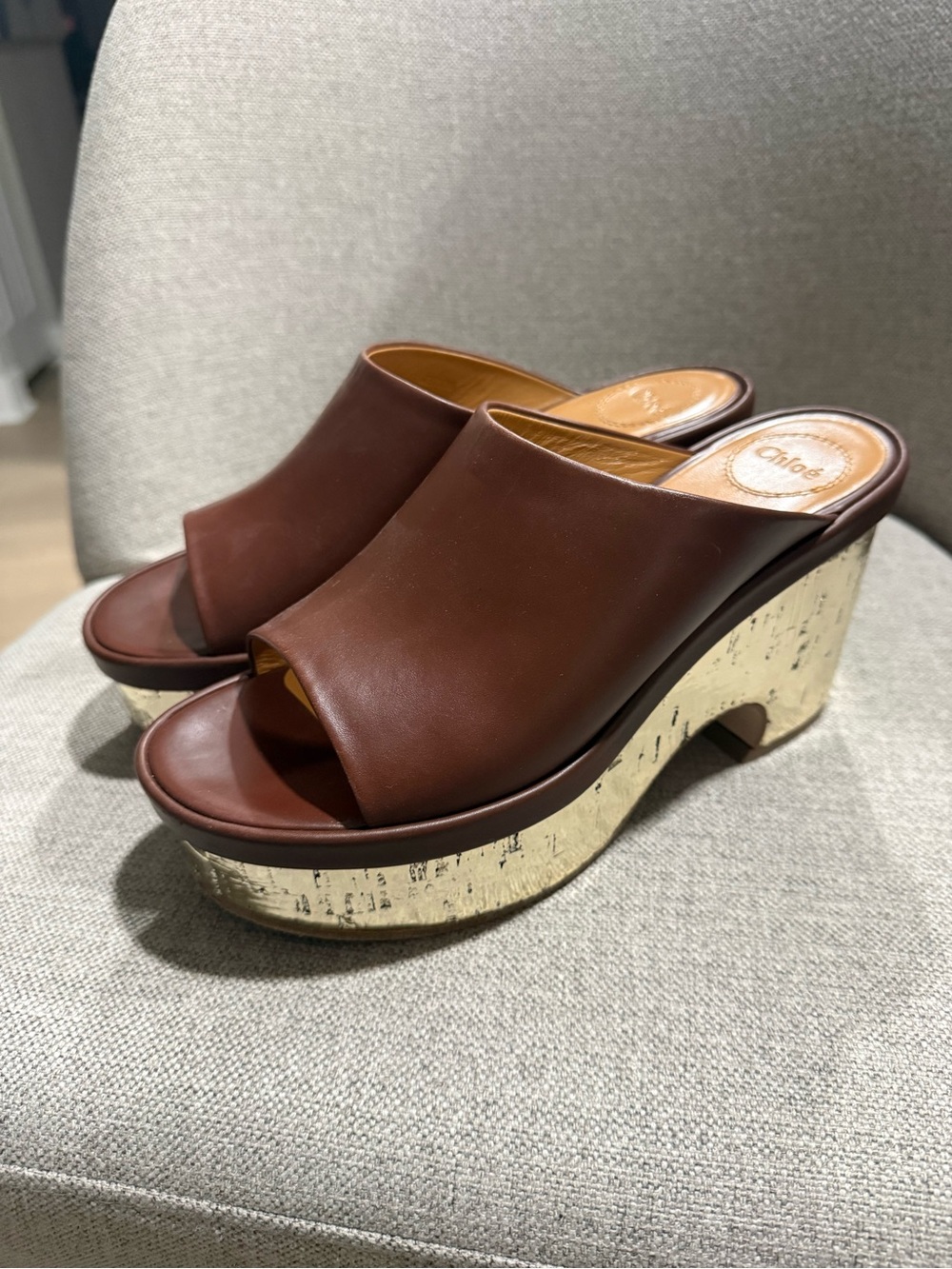 Chloe Dark Brown Leather Open-Toe Slide Mules - Picture 3 of 5
